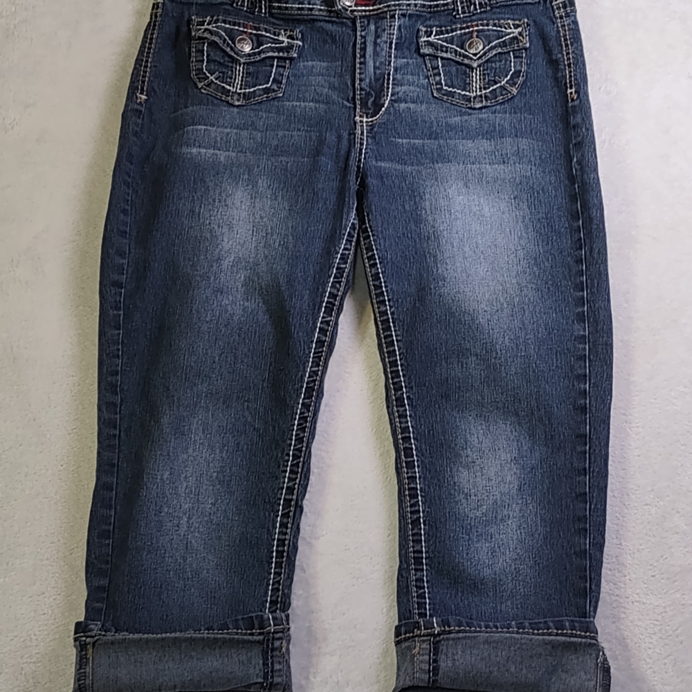 Angels Blue Cropped Denim Capri Y2K Fashion